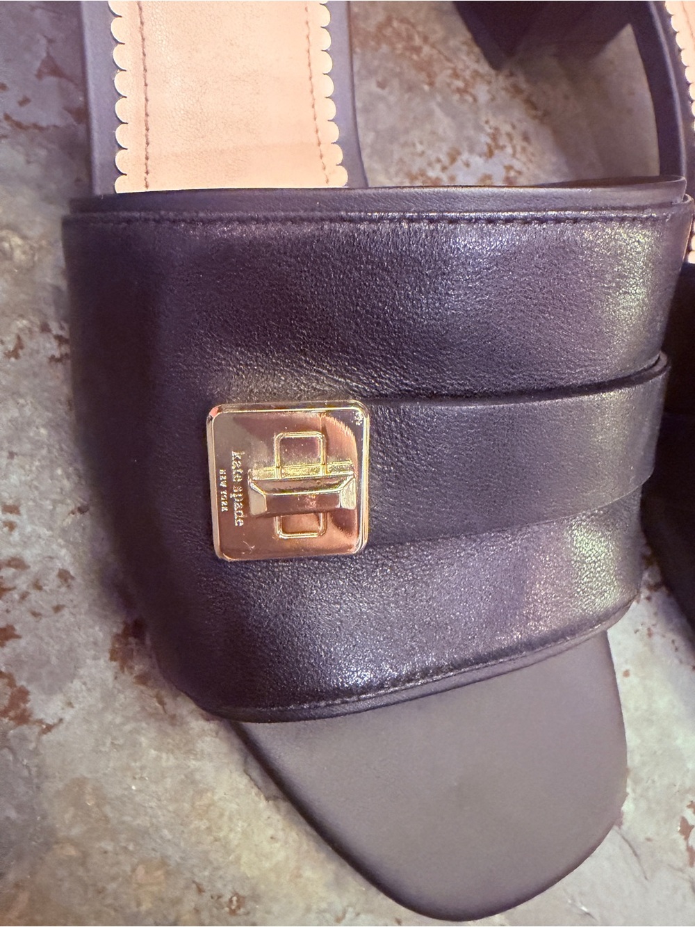 kate spade phoebe style size 10 Black Leather Block Heel Slide Sandals - Picture 11 of 15
